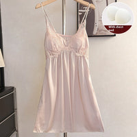 Slip Nightdress Ice Silk With Chest Pad For Women