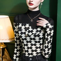 Women's Half-turtleneck Printed Stitching Bottoming Shirt