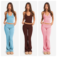Fashionable Solid-Color Two-Piece Set With Strap Neck Tie