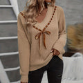 Sweater V-neck Bow Tie Versatile Pullover Top Women