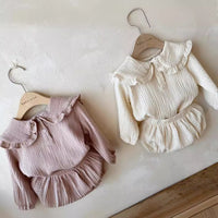 Ins Infant Champray Thin Cotton Lace Collar Top Shorts Suit