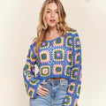 Multi-color Blocks Hollow Ethnic Style Bandage Dress Ladies Loose Pullover Top