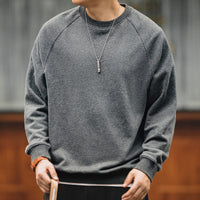 Retro Washed Heavy Looped Fabric Round Neck Sweater
