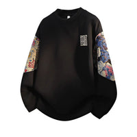 Ethnic-style Vintage Crewneck Fleece-lined Long-sleeve Top