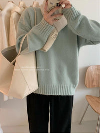 Lazy Style Solid Color Versatile Outer Wear Wool Knit Sweater