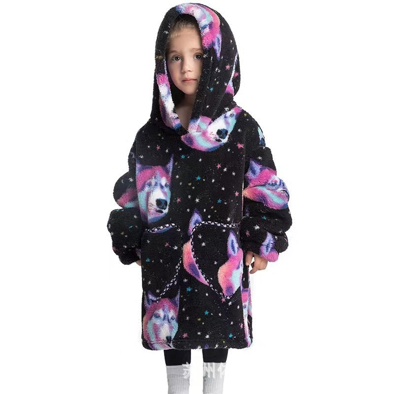 Boys And Girls Comfortable Cotton Velvet Cold-proof Clothes Lazy Blanket Hooded Plus-sized Thickened Blanket Lazy Clothes Children's Sleepwear