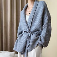 Womens Lace-Up Defined-Waist Relaxed-Fit Sweater Coat