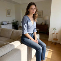 Summer Casual All Match Solid Color V Neck Top