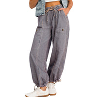 New High-waisted Casual Striped Print Tie Straight Pants