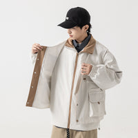 Stand Collar Loose Multi-pocket Charge Jacket Retro Fake Two-pieces Coats
