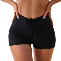 Solid Color Drawstring Lace Shorts Sexy Bikini Swimming Trunks