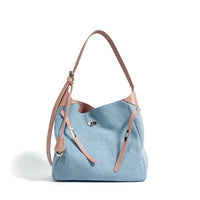 Top Layer Cowhide With Denim Fashion All-match Large Capacity Shoulder Tote Bag