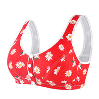 Women's Printed Wireless Wide Shoulder Strap Vest-style Soft Cotton Front Buckle