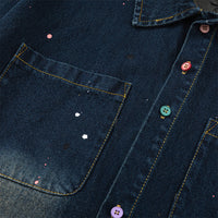 Contrast Color Inkjet Long-sleeved Shirt Denim Clothes Jacket Spring And Autumn