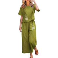 New Solid-color Short-sleeve Set With Heat-transfer Print, Two-piece Set