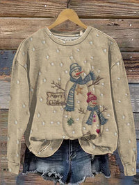 Womens Casual Christmas-Print Crew-Neck Sweatshirt