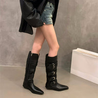 Chunky Heel Pointed Brown Maillard Boots Women's Shoes