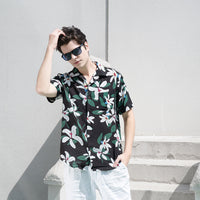 Men's Shirt Rayon Printed Cardigan Short Sleeve Beach Shirt