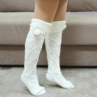 Fur Ball Over The Knee Breathable Christmas Knitted Socks