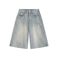 Workwear Striped Capri Denim Shorts