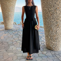 Black Draping Sleeveless Waist Cinching Suit For Women