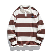 Striped Matching Hong Kong Style Pairs Of Pearl Cotton Sweater Lapel Polo Shirt