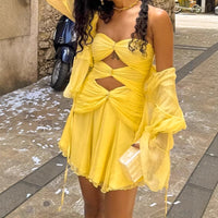 Women's SpringSummer Designer Hollow-Out Short Skirt Dress