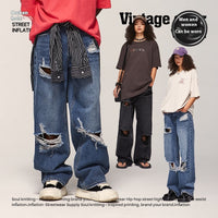 Street Men's Wear Hole Washing Water Wide-leg Jeans