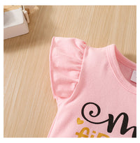 Letter Printed Round Neck Girls' Romper Father's Day Three-piece Suit