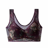 Mesh Floral Print Comfortable Wireless Bra Underwear