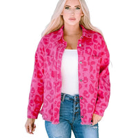 Leopard-Print Denim Fashion Button-Up Jacket For Women