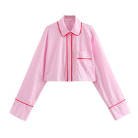 Women's Simple Striped Pajamas Style Shirt Pants Suit