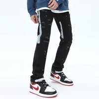 Jeans Men's Stitching Multi-pocket Straight-leg Trousers