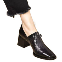 Womens Leather Belt-buckle Shoes With A Square