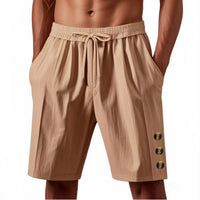 Men's Loose Linen Beach Casual Solid Color American Shorts