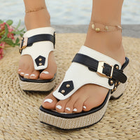 Chunky-heel Metal-buckle Slippers Beach Sandals