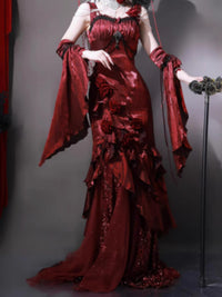 Red Rose Mermaid Dress Elegant Goddess Chic Formal Gown