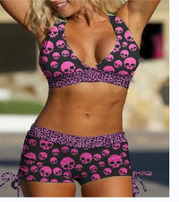 Conservative Bikini Ladies Skull Print Resort Swimsuit