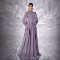New Elegant Floral Dress With Long Sleeves Made Of Chiffon