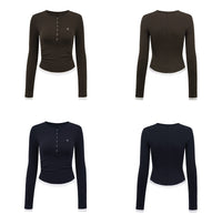 Henry Collar Slim-fit Knitted False Two Pieces Long-sleeved T-shirt
