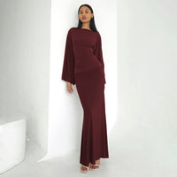Elegant Loose-Fitting Defined-Waist Long-Sleeve Top And Skirt Set For Women