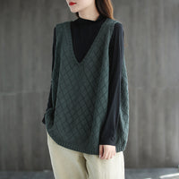 Womens Retro Loose-Neck Hollow-Out Knitted Vest