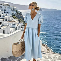 New Cotton-linen Casual Short-sleeve Dress