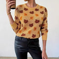 Maple Leaf Round Neck Loose Woolen Pullover Top