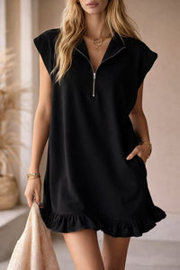 V-Neck Sleeveless Dress - Women's Casual Summer Dress With Two Front Pockets And Back Zipper Closure For Daily Wear