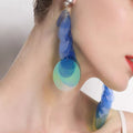 Gradient Blue Sequins Long Fringe Earrings