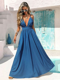 Bohemian Slip Dress With Deep V Neck And Positional Print