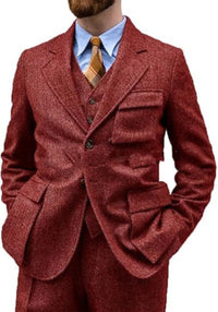 Herringbone Slim-Fit Groomsmen Three-Piece Suit Set For Balls Evening Parties And Casual Business Wear