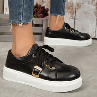 Lace-up Flats Shoes With Metal Buckle Design Lightweight Round Toe Platform Loafers Casual Shoes For Women