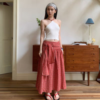 Lace-up Plaid Side Loose Zip Skirt